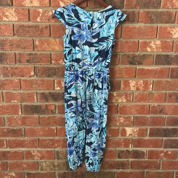 Lilly Pulitzer Odessa Girls Blue Patterned Ruffle Jumpsuit - Picture 9 of 11